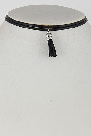 Black Choker Layered Necklace with Tassle Necklace 6FBF7